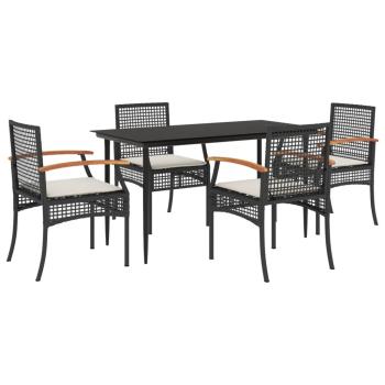 5-tlg. Garten-Essgruppe mit Kissen Schwarz Poly Rattan