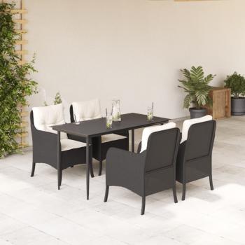 ARDEBO.de - 5-tlg. Garten-Essgruppe mit Kissen Schwarz Poly Rattan