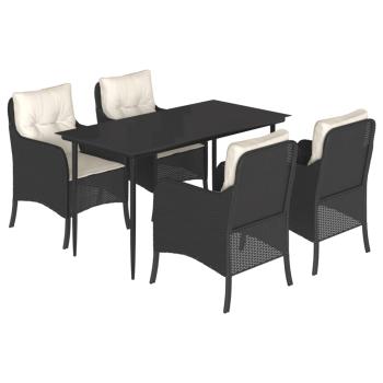 5-tlg. Garten-Essgruppe mit Kissen Schwarz Poly Rattan