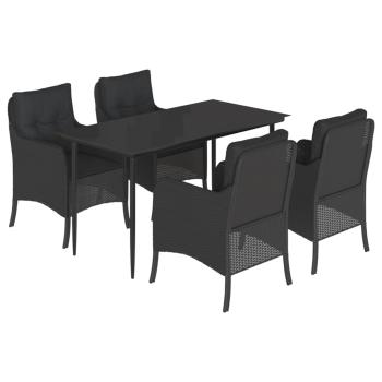 5-tlg. Garten-Essgruppe mit Kissen Schwarz Poly Rattan