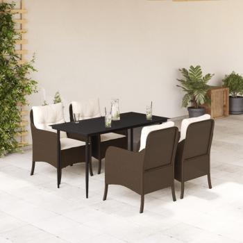 ARDEBO.de - 5-tlg. Garten-Essgruppe mit Kissen Braun Poly Rattan