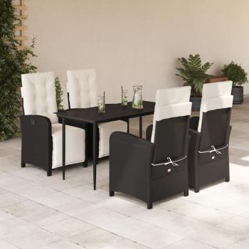 ARDEBO.de - 5-tlg. Garten-Essgruppe mit Kissen Schwarz Poly Rattan