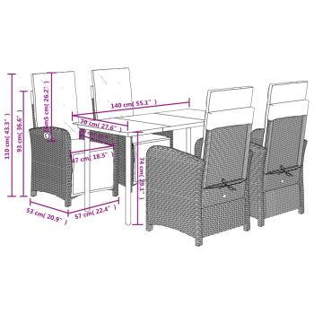 5-tlg. Garten-Essgruppe mit Kissen Schwarz Poly Rattan