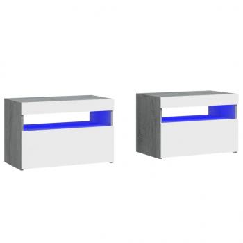 Nachttische 2 Stk. mit LED-Leuchten Grau Sonoma 60x35x40 cm