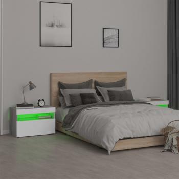 Nachttische 2 Stk. mit LED-Leuchten Grau Sonoma 60x35x40 cm