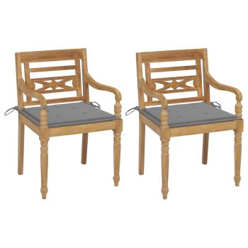 ARDEBO.de - Batavia-Stühle 2 Stk. mit Grauen Kissen Teak Massivholz