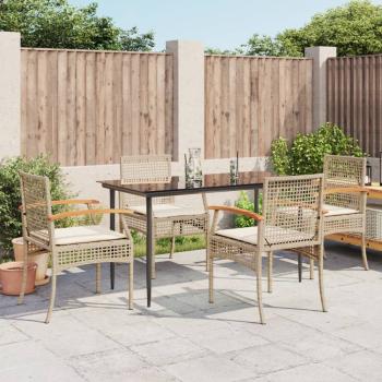 ARDEBO.de - 5-tlg. Garten-Essgruppe mit Kissen Beige Poly Rattan