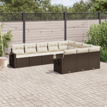 ARDEBO.de - 10-tlg. Garten-Sofagarnitur mit Kissen Braun Poly Rattan