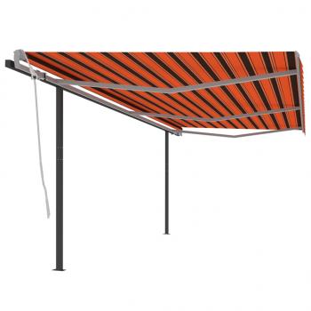 ARDEBO.de - Markise Automatisch Einziehbar mit Pfosten 6x3,5 m Orange Braun