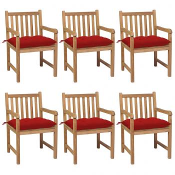 ARDEBO.de - Gartenstühle 6 Stk. mit Roten Kissen Massivholz Teak