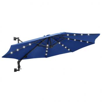 ARDEBO.de - Sonnenschirm Wandmontage mit LEDs Metallmast 300 cm Blau