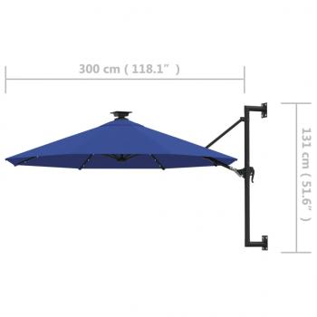 Sonnenschirm Wandmontage mit LEDs Metallmast 300 cm Blau