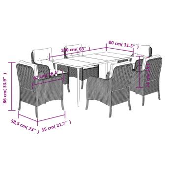 7-tlg. Garten-Essgruppe mit Kissen Schwarz Poly Rattan