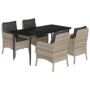 5-tlg. Garten-Essgruppe mit Kissen Hellgrau Poly Rattan