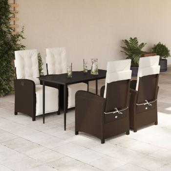 ARDEBO.de - 5-tlg. Garten-Essgruppe mit Kissen Braun Poly Rattan