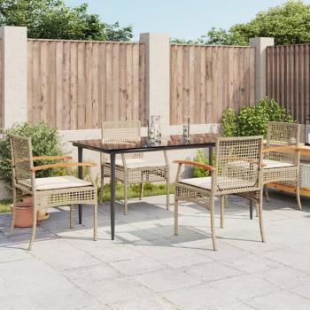 ARDEBO.de - 5-tlg. Garten-Essgruppe mit Kissen Beige Poly Rattan