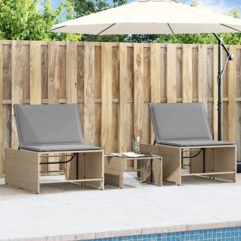 ARDEBO.de - Sonnenliegen 2 Stk. mit Tisch Beige Poly Rattan