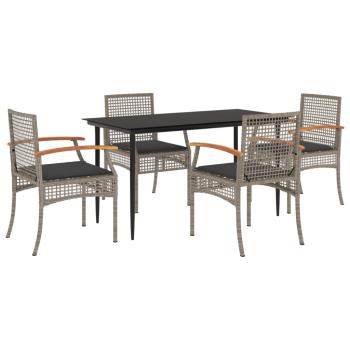 5-tlg. Garten-Essgruppe mit Kissen Grau Poly Rattan