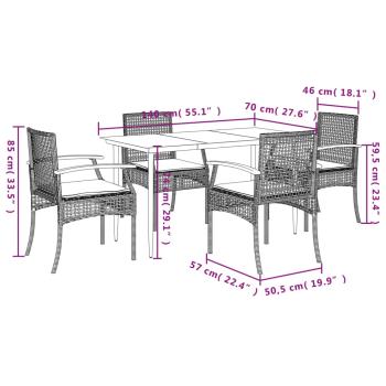 5-tlg. Garten-Essgruppe mit Kissen Grau Poly Rattan