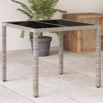 ARDEBO.de - Gartentisch mit Glasplatte Hellgrau 90x90x75 cm Poly Rattan