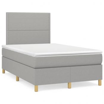 ARDEBO.de - Boxspringbett mit Matratze & LED Hellgrau 120x190 cm Stoff