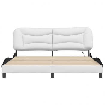 Bettgestell mit LED Weiß und Schwarz 180x200 cm Kunstleder