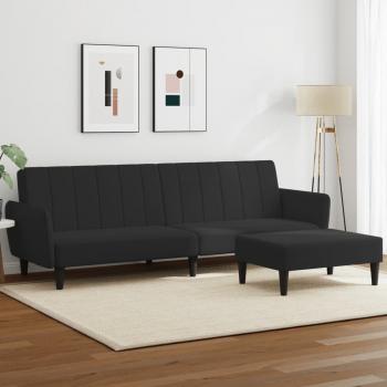 ARDEBO.de - Schlafsofa 2-Sitzer mit Fußhocker Schwarz Samt