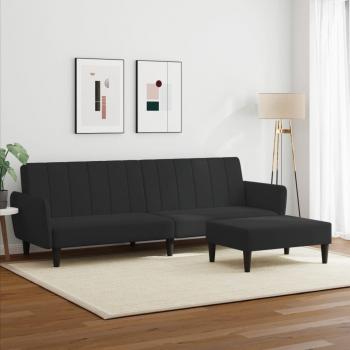 Schlafsofa 2-Sitzer mit Fußhocker Schwarz Samt