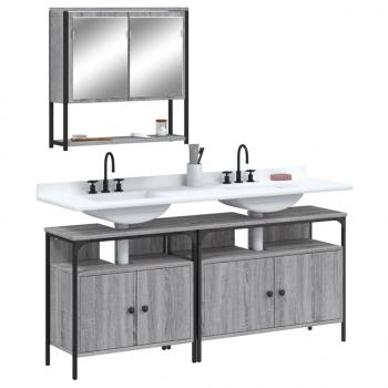 ARDEBO.de - 3-tlg. Badmöbel-Set Grau Sonoma Holzwerkstoff