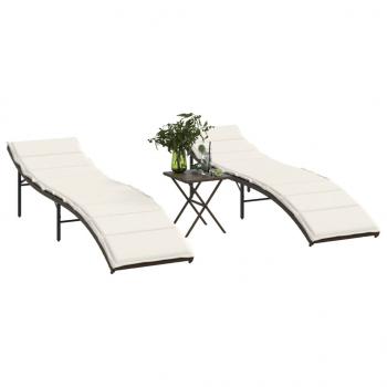 ARDEBO.de - Sonnenliegen 2 Stk. mit Tisch Braun Poly Rattan