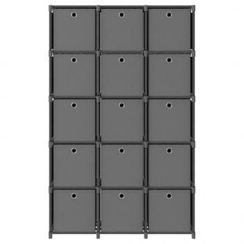 Würfelregal mit 15 Boxen Grau 103x30x175,5 cm Stoff