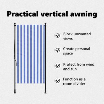 Außenrollo Blau und Weiß 100x270 cm Stoff und Stahl