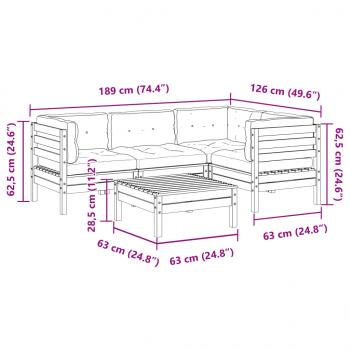 5-tlg. Garten-Sofagarnitur mit Kissen Wachsbraun Kiefernholz