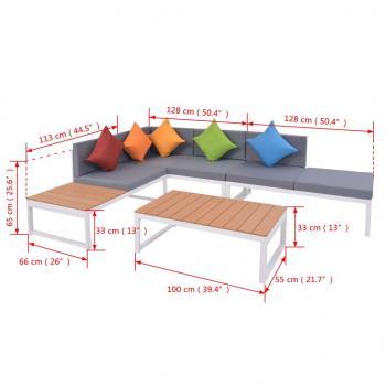 5-tlg. Garten-Lounge-Set mit Auflagen Aluminium und WPC