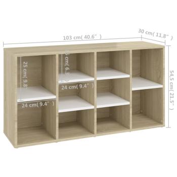 ARDEBO.de - Schuhbank Weiß und Sonoma-Eiche 103x30x54,5 cm Holzwerkstoff
