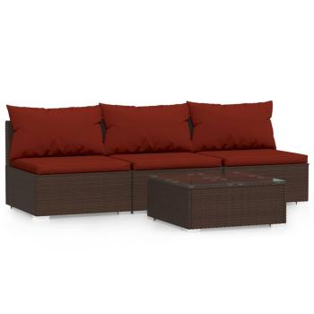 ARDEBO.de - 4-tlg. Garten-Lounge-Set mit Kissen Braun Poly Rattan