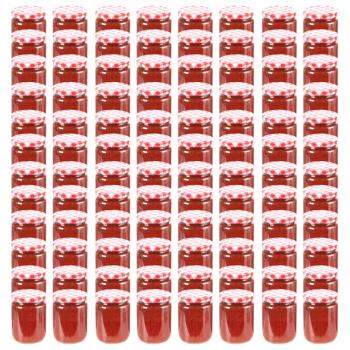 ARDEBO.de - Marmeladengläser mit Weißem/Rotem Deckel 96 Stk. 230 ml