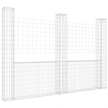 Gabionenkorb U-Form mit 3 Säulen Eisen 260x20x200 cm