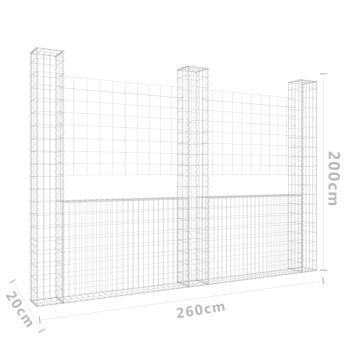 Gabionenkorb U-Form mit 3 Säulen Eisen 260x20x200 cm