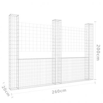 Gabionenkorb U-Form mit 3 Säulen Eisen 260x20x200 cm