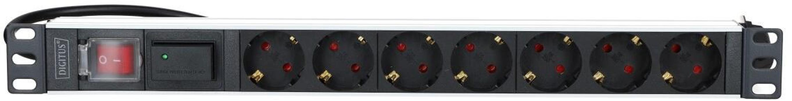 Assmann Steckdosenleiste, 19 Zoll, 1HE, Alu, Überspannungsschutz, IP20, 7fach, schwarz (DN-95407)