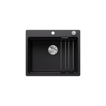 ARDEBO.de Blanco Etagon 6-F Granitspüle, mit Ablauffernbedienug, mit Zubehör, SILIGRANIT, schwarz (527674)