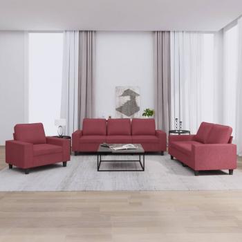 ARDEBO.de - 3-tlg. Sofagarnitur Weinrot Stoff
