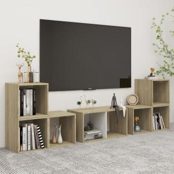 ARDEBO.de - 6-tlg. TV-Schrank-Set Weiß Sonoma-Eiche Holzwerkstoff