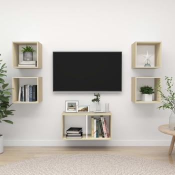 ARDEBO.de - 5-tlg. TV-Schrank-Set Weiß Sonoma-Eiche Holzwerkstoff