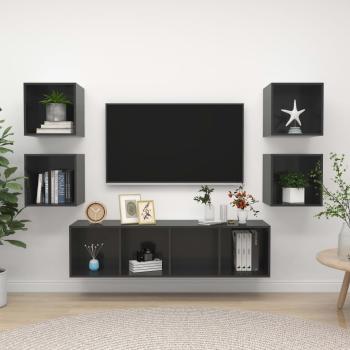 ARDEBO.de - 5-tlg. TV-Schrank-Set Hochglanz-Grau Holzwerkstoff