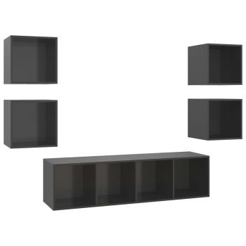 5-tlg. TV-Schrank-Set Hochglanz-Grau Holzwerkstoff