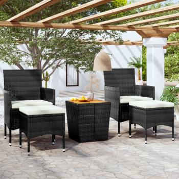 ARDEBO.de - 5-tlg. Garten-Bistro-Set Poly Rattan Massivholz Akazie Schwarz