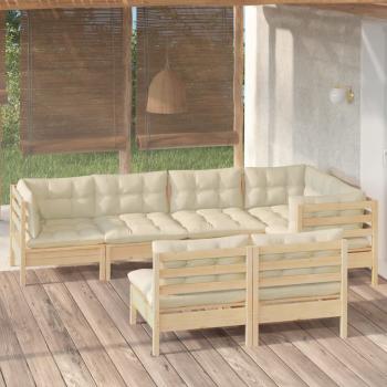 ARDEBO.de - 7-tlg. Garten-Lounge-Set mit Creme Kissen Massivholz Kiefer