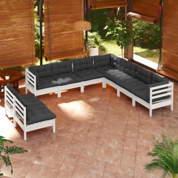 ARDEBO.de - 9-tlg. Garten-Lounge-Set mit Kissen Weiß Massivholz Kiefer 